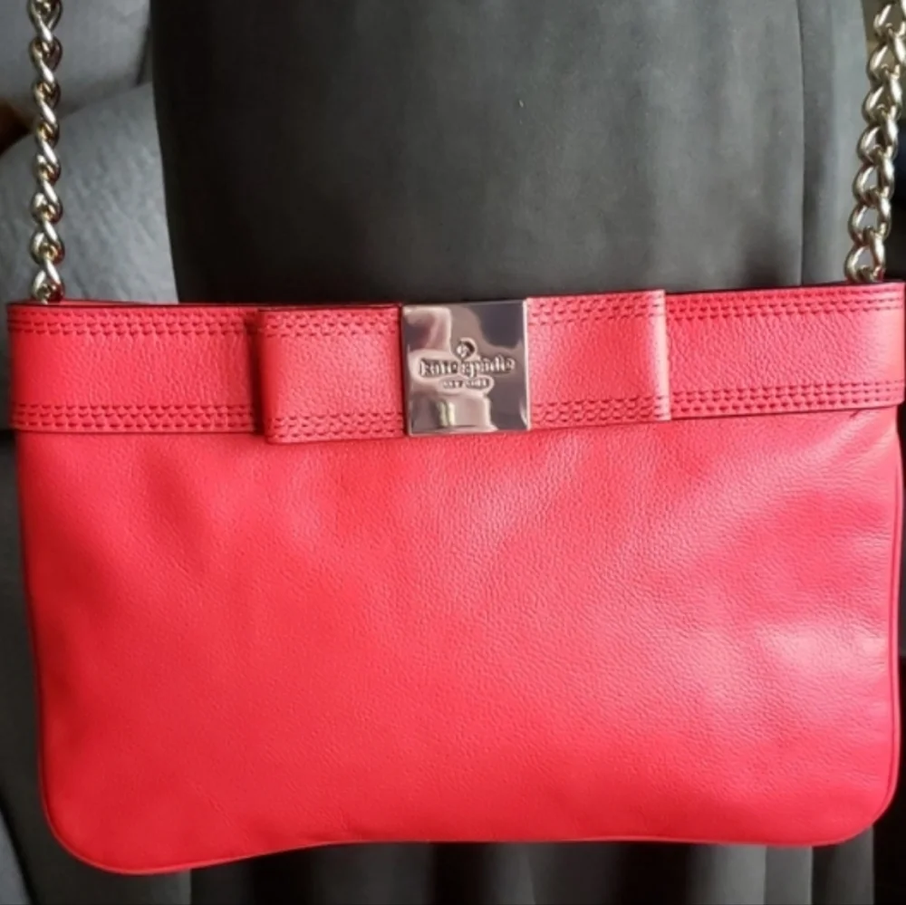 New Kate Spade Arica Primrose Hill Geranium Red Leather Bow Crossbody Clutch Bag